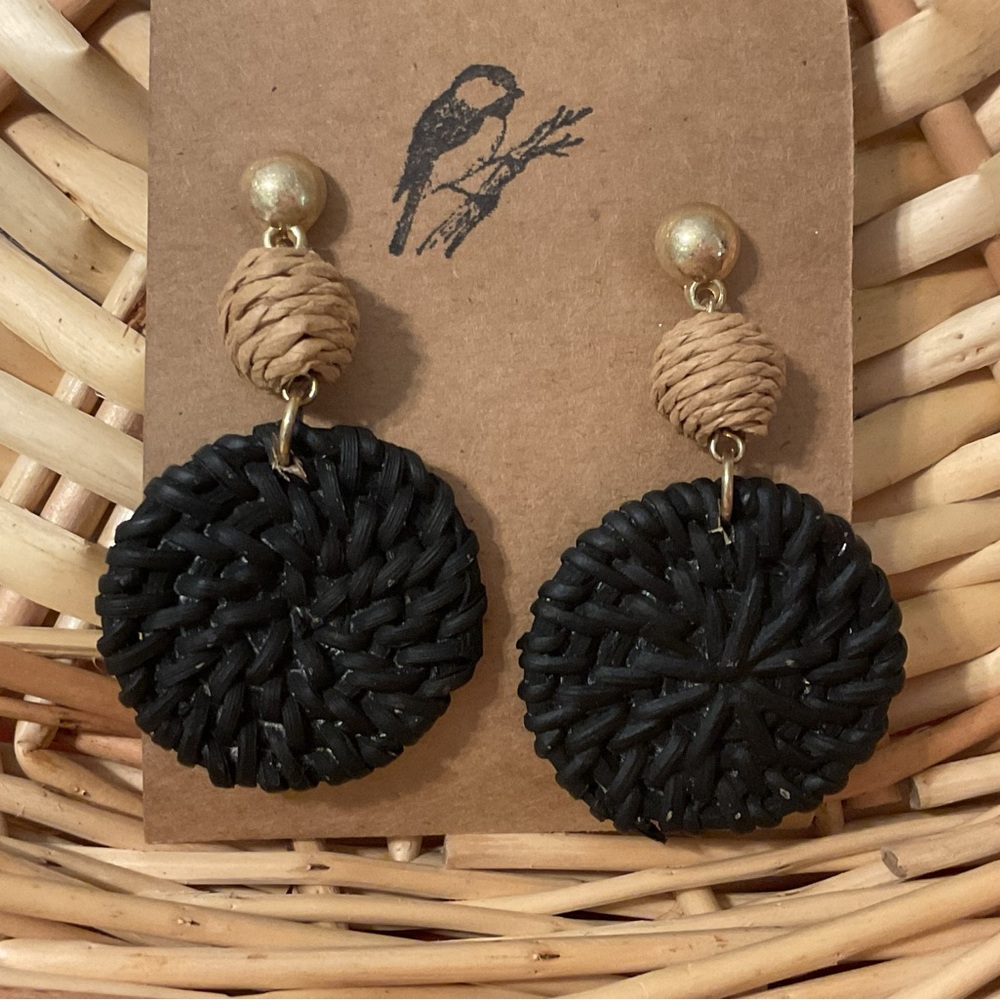 Black and Gold Woven Earrings
